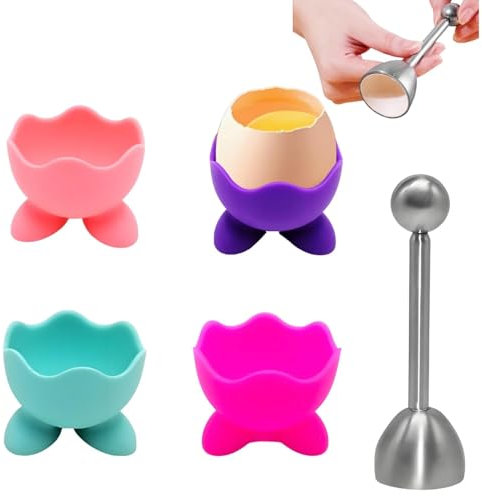 Lot De 4 Coquetiers Drôles avec 1 Ouvre-Œuf en Acier Inoxydable - Support À Œufs pour Enfants - Idéal pour Œufs Durs, Mollets Et Brunch