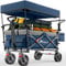 TRESKO® Bollerwagen Faltbar mit Dach, Kühlfach & Seitenrollos | Handwagen max. belastbar bis 150kg | Transportwagen mit Vollgummireifen & Feststellbremsen (Vorne & Hinten) und 3-Punkt-Gurt (Blau)