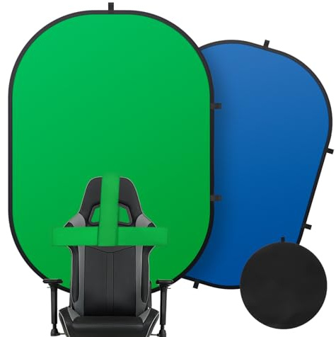 Green Screen Portable,Heorryn 3x5ft Green Blue Screen Chair Backdrop Kit Background Double Sided Pop Up Chroma Key for Photography,Live Streaming Gaming Zoom Video Chats Parties and Meeting