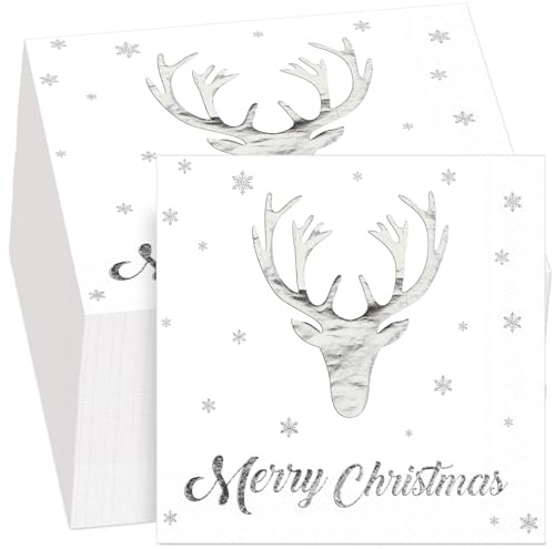 Tenare 100 Stück Weihnachtsservietten Silberfolie für Junggesellenabschiede Klassisch