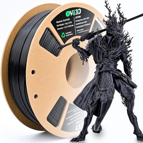 OVV3D PLA+ Filament 1.75 mm, PLA Plus High Speed 3D Drucker Filament ，Härter und Stärker 3D Druckmaterialien, Maßgenauigkeit +/-0,02mm, PLA Schwarz 1KG/2.2lbs