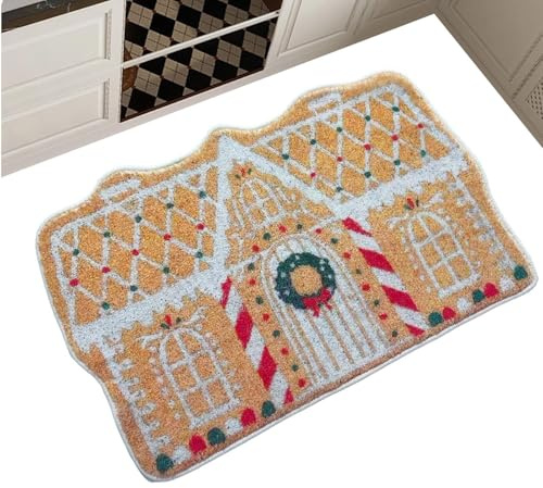 Willkommensmatte Weihnachten - 60x40cm Kaschmirimitat Lebkuchenhaus-Fußmatte Für Den Außenbereich, Weihnachtsteppich, Rutschfest, Strapazierfähig, Waschbar Badematte, Für Küche, Bad, Eingangsbereich