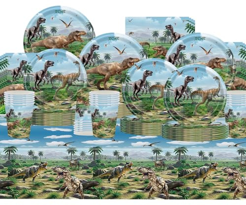 FYFLYMT 81pcs Stoviglie Festa Compleanno Dinosauro, Set Stoviglie Dnosauri