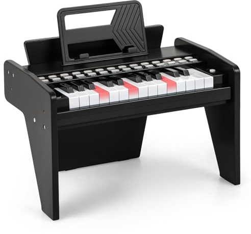 COSTWAY Tastiera Pianoforte per Bambini a 25 Tasti, Mini Pianoforte Digitale Giocattolo, con Velocità e Volume Regolabili, Tasto Luminoso e Leggio, Modalità Didattica, per 3+ Anni (Nero)