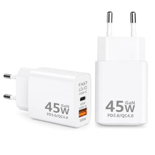 PYRODUM USB C Ladegerät 45W 2Er Pack, 2 Port Netzteil USB, Handy Ladegeräte | PD 3.0 Schnellladegerät,Mehrfach Stecker Fast Charger Netzteil für Samsung Galaxy S24/S23/S22,iPhone 16/15/14 Pro Max/iPad,