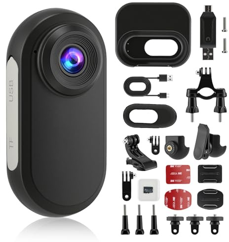 Mini Thumb Action Camera, 1080P HD Portable Vlogging Camera with 128GB Card, Charging Case, Wearable Small Body Cam, Hands-Free POV Video Recorder for Motorcycle, Bike, Work, Run, Travel, Pet Walking