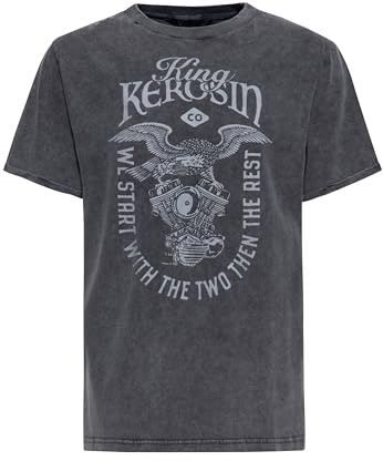 King Kerosin Herren Acid Wash T-Shirt Mit Besonderem Frontprint