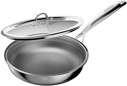 EvoFar Edelstahlpfanne 20 cm mit Deckel, 3-Schicht Antihaft Wabenpfanne, Kleine Bratpfanne, Edelstahl Pfanne Induktion für alle Herdarten geeignet, Backofenfest Bis 380°C