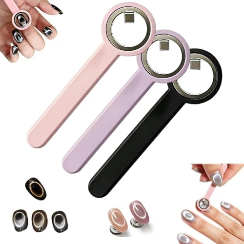 3PCS Ring Shaped Cat Eye Magnets for Nails, 3D Circular Cat Eye Magnet, Portable Circle Magnetic Nail Tools with Handle for French Heart Wide Beam Design, for Home DIY,Beginners Nail Artists