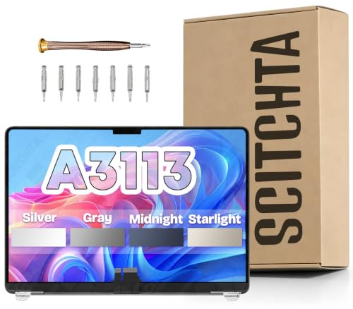 A3113 Pantalla de repuesto A3113 LCD para MacBook Air M3 2024 Midnight | EMC 8611, MRXN3xx/A MRXQ3xx/A, montaje de pantalla de 13.6 pulgadas, kit de reparación