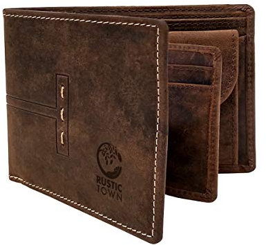 Portefeuille en cuir véritable pour hommes | Protection RFID | portefeuille de voyage vintage bifold | Portefeuille fin avec emplacements pour cartes et poche pour pièces de monnaie (Marron foncé)