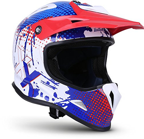 Soxon® SKC-33 „Fusion White Blue“ · Kinder Cross-Helm · Motorrad-Helm MX Cross-Helm MTB BMX Cross-Bike Downhill Off-Road Sport · ECE 22.05 Schnellverschluss SlimShell Tasche XS (51-52cm)