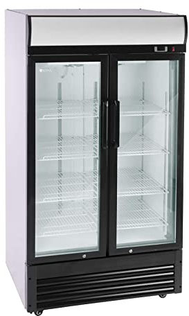 Royal Catering Flaschenkühlschrank Getränkekühlschrank mit Glastür RCGK-B630-2 (630 L, 350 W, 8 Einlagen je 53 x 39,5 cm, selbstschließende Schwenktüren, Temperaturbereich 2–8 °C)