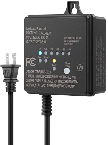 DEWENWILS 60W 120V AC to 12V DC Outdoor Low Voltage Transformer with Timer and Photocell Light Sensor, Weatherproof, Specially for LED Landscape Lighting, Spotlight, Pathway Light, ETL Listed