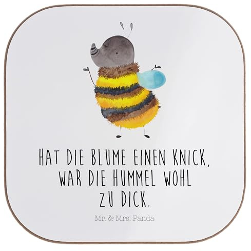 Mr. & Mrs. Panda Tischuntersetzer Hummel flauschig - Geschenk, Natur, Coaster, Untersetzer Glas, Tassen, Blume, gläseruntersetzer, Holzuntersetzer, Biene, Lustige Sprüche