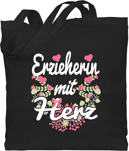 Baumwolltasche - Beruf und Job Geschenke - Erzieherin mit Herz - Unisize - Schwarz - erzieherinnen geschenk kollegen arbeit beutel weihnachten erzierhin stoffbeutel kindergarten abschiedsgeschenk
