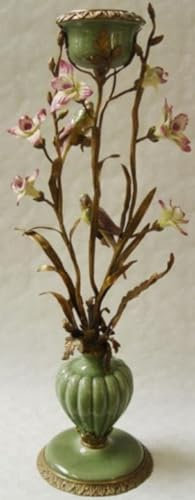Casa Padrino Jugendstil Kerzenhalter mit dekorativen Blumen und Vögeln Mehrfarbig/Messing H. 64 cm - Deko Accessoires im Barock & Jugendstil