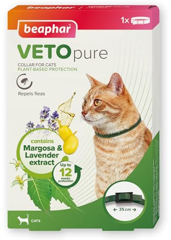 Beaphar – VETOpure Flea Collar for Cats – Plant-Based Protection – Repels Fleas for up to 12 Weeks – Contains Margosa & Lavender Extract – Safety Stretch Adjustable Collar 35cm