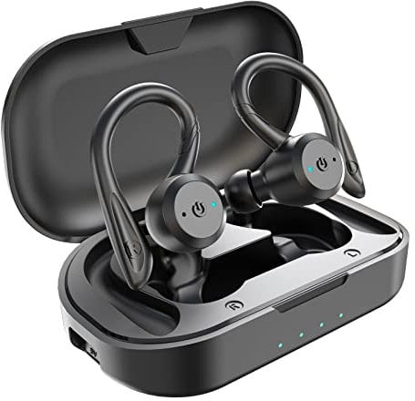 APEKX Auriculares Bluetooth True inalámbricos con Estuche de Carga IPX7 Sonido estéreo a Prueba de Agua Micrófono Incorporado intrauditivos Bajos Profundos para Deportes Correr Negro