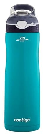 Contigo Ashland Chill botella de acero inoxidable con pajilla, 100 % hermética, frío durante 24 horas, con aislamiento, botella térmica para deportes, ciclismo, senderismo, 590 ml