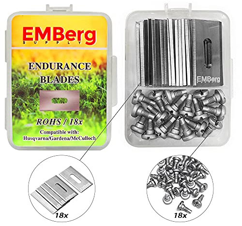 EMBerg Endurance Blades for Husqvarna Automower, Gardena, McCulloch, Robotic Lawnmower Accessories Replacement Blade for 315, 430, 435, 450 and Many Other, Pack of 18 Steel