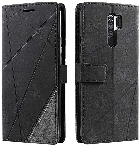 SONWO Cover per Xiaomi Redmi 9, Flip Caso in PU Pelle Case Cover Portafoglio Custodia per Xiaomi Redmi 9, [Kickstand] [Slot per Schede], Nero