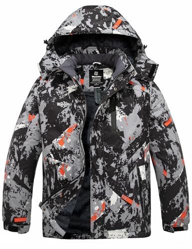 Wantdo Homme Manteau d'hiver Snowboard Outdoor Parka Randonnée Grande Taille Veste de Pluie Imperméable Blouson de Ski Décontracté Coupe-Vent Camouflage L