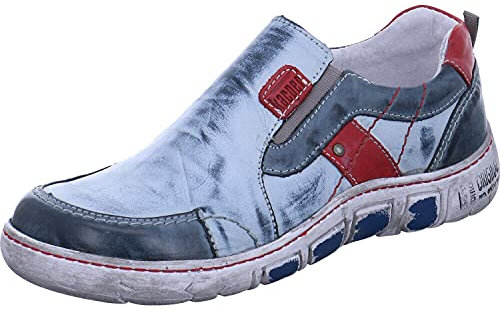 Damen Slipper von Kacper in Blau im Used Look mit Gummipanels und Wechselfußbett. blau/rot Gr. 37