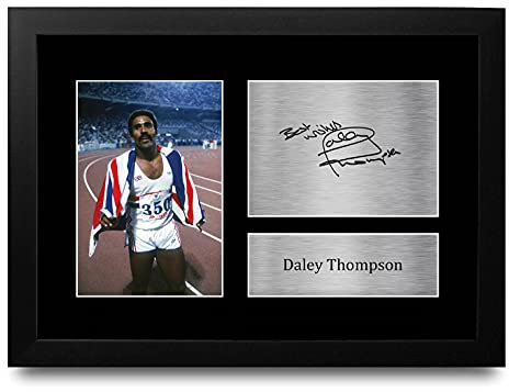 HWC Trading FR A4 Daley Thompson Geschenke Gedruckt, Signiert Autogramm Bild für Leichtathletik-Sport-Erinnerungsstücke-Fans - A4 Framed