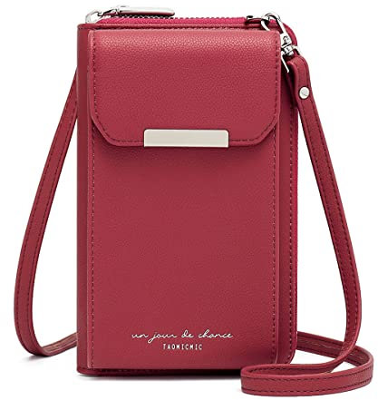 REETEE Sac Téléphone Portable Femmes Portefeuille en Cuir Petit Sac Bandoulière Femme Pochette Telephone Portable, Sac à Main Porte Feuille avec Porte Carte et Bandoulière Amovible(Rouge)