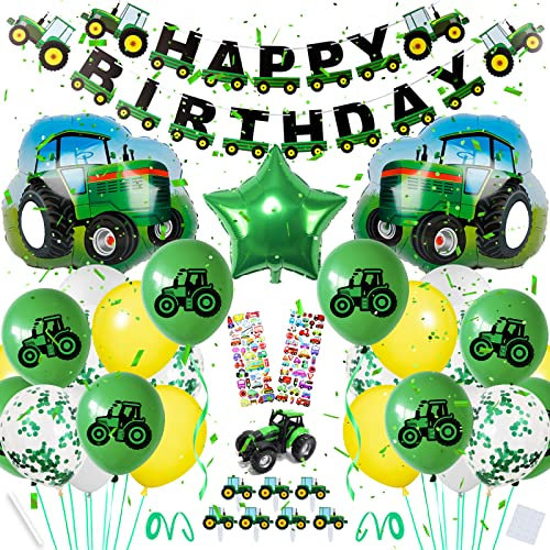 Traktor Geburtstag Deko XXL Set, Traktor Kindergeburtstag Deko 2. Geburtstag Junge, Traktor Luftballon für 2. 3.Geburtstagdeko Kindergeburtstag