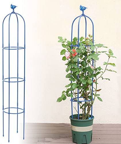 Kalolary 6 pies Nrejado Jardín Alto Plantas Trepadoras Garden Tower Obelisk Trellises Soporte Escalada Plantas Maceta Metal Inoxidable Interior Exterior Flores Vegetales Frutas Vides Soporte (Azul)