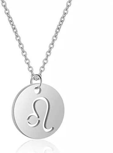 Silver Star Sign Disc Chain Necklace - Leo (23rd July - 22nd August) - Zodiac Constellation Horoscope Celestial Astrology Jewellery - Women Men Gift