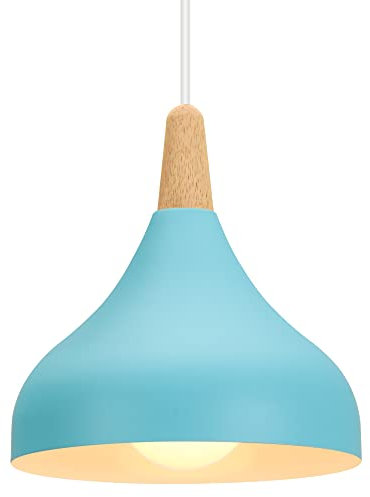 iDEGU Lámpara de Techo Retro LED Lámpara Colgante Moderna Estilo Gota E27 Iluminación de techo Vintage en Madera Metal Lámpara moderna para Dormitorio Comedor Cocina, 20cm (Azul, 1 Pieza)
