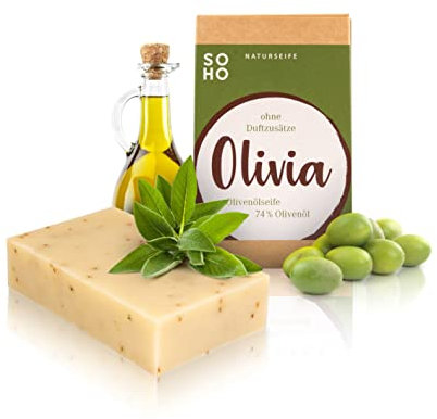 SOHO Naturkosmetik Gesichtsseife Olivia für trockene Haut • Feste Gesichtsreinigung mit Olivenöl & Kokosöl • Vegane Gesichtspflege