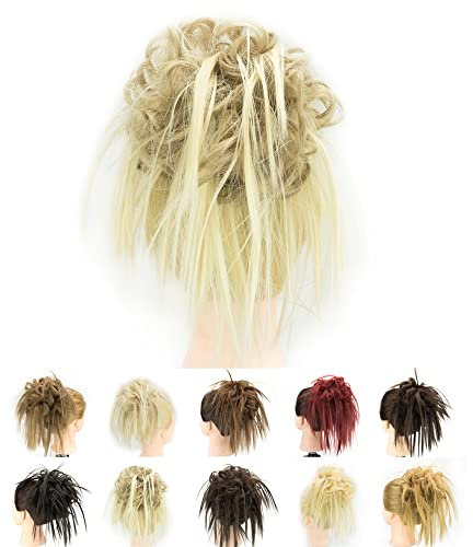 IMISSU 2PZ Chignon disordinato pezzo Updo falso Estensione Scrunchies Posticci ricci ondulati Fascia per capelli chignon a coda di cavallo per donne e ragazze (2PZ Bionda mista)
