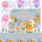 QUERICKY Fournitures de fête sur le thème du chat, comprenant une toile de fond, des ballons, des assiettes, une nappe, des serviettes et des tasses pour l'anniversaire d'enfants, pour 20 invités