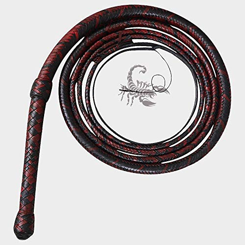 Scorpions - Frusta da cowboy in vera pelle di mucca, 12 fili con anima in pelle intrecciata, frusta da cowboy professionale, 2,4 m, colore: rosso/nero