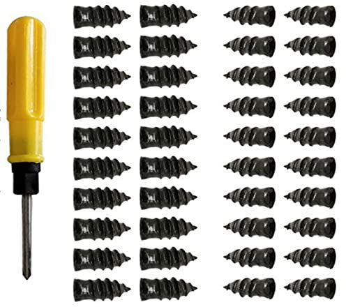 WANGCL 40 tornillos de goma para reparación de neumáticos, color negro, para neumáticos de coche, reparación rápida, clavos de goma y destornillador (20S+20L+destornillador)