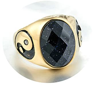 BCughia Ringe für Herren Ausgefallen, Ausgefallene Ringe Gold Edelstahl Vintage Edelstein Siegel Yin und Yang Ring Versprechen Größe 57 (18.1)