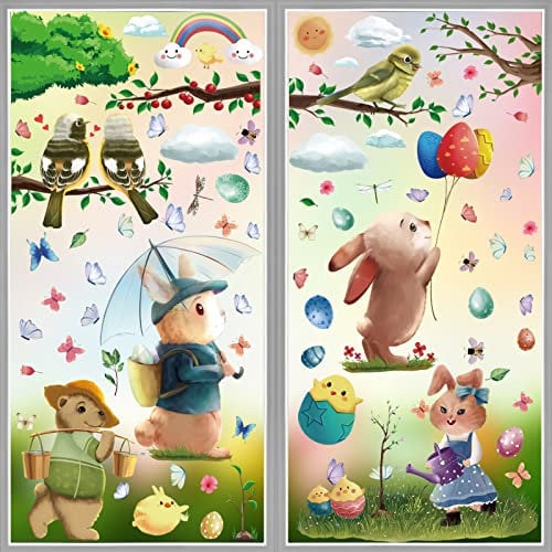 Fensterbilder Frühling + Fensterbilder Ostern, Wiederverwendbare Fensterbilder, Fensterdeko Frühling Osterdeko Fenster, Hasen Eier Oster Decoration Fensterbilder Kinderzimmer