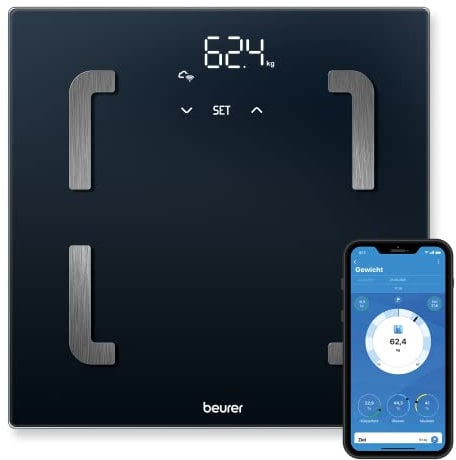 Beurer BF 880 Diagnosewaage mit WIFI und Bluetooth, digitale Körperwaage mit App, Ermittlung und Analyse der Körperwerte, Messung von Körperfett und Muskelanteil, 180 kg Tragkraft