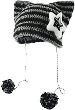 Y2K Beanies Vintage Grunge Crochet Hats for Women Kawaii Cute Fox Cat Knitted Hat Y2K Accessories for Teen Girls, GRAU, Einheitsgröße