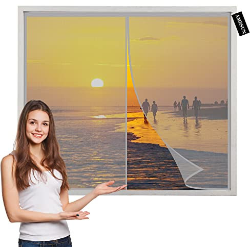 Magnete FüR Fliegengitter Fenster 140x145cm Insektenschutz Balkontür mit starkem Magnet Automatisch schließen für Terrassentür Haustür Wohnzimmer Grau