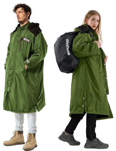 Winthome Waterproof Changing Robe for Adult, Windproof Swimming Robe for Surf, Beach (Green/Black, One Size)
