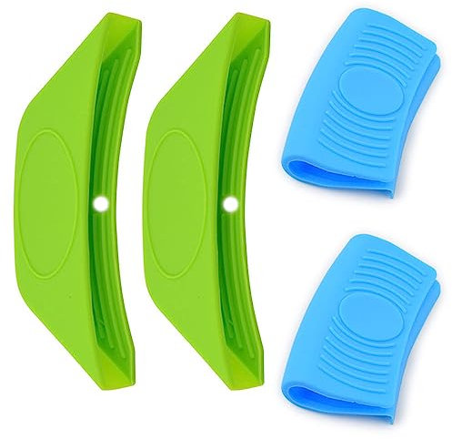 JiuRuLia 4 Piece Set Silicone Assist Handle Holder Durable Hot Skillet Handle Covers Pot Holder Heat Resistant Pan Handle Covers Heat Protector for Kitchen Cooking Cast Iron Skillets Griddle