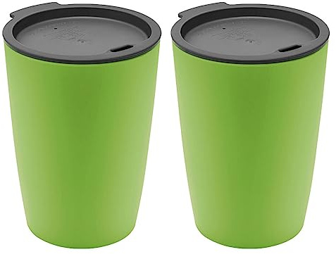 Magu 2er Set Natur-Design Trinkbecher Coffee to Go Grün ca. 310 ml aus einem Polymer aus natürlichen Materialien Mehrwegbecher Kaffeebecher