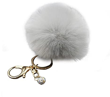 Bunte frauen faux kaninchenfell ball pompon schlüsselbund telefon handtasche charme anhänger grau stilvoll und beliebt Professional und Fashion