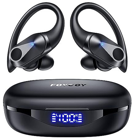 FOYCOY Wireless Earbuds Bluetooth Headphones 90Hrs Playtime Ear Buds IPX7 Waterproof Sports Earphones Wireless Charging Case Over-Ear Earhooks Headest