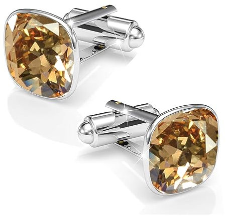 Manschettennadeln Echt Silber 925 Manschettenknöpfe Für Männer und Damen mit Marken Kristalle - Hochzeitsgeschenke Bräutigam Hochzeit Abschluss Vatertag Geschenke (Golden Shadow)